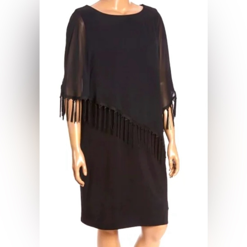 R & M Richard’s Elegant Black Fringed Cape Dress Size 16W